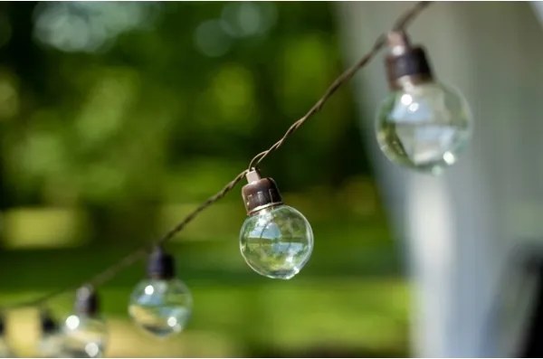 Napelemes LED dekorációs fényfüzér — 20 LED, 8 üzemmód, 500 mAh akkumulátor, 7,6 m hossz, IP67 védelem, meleg fehér