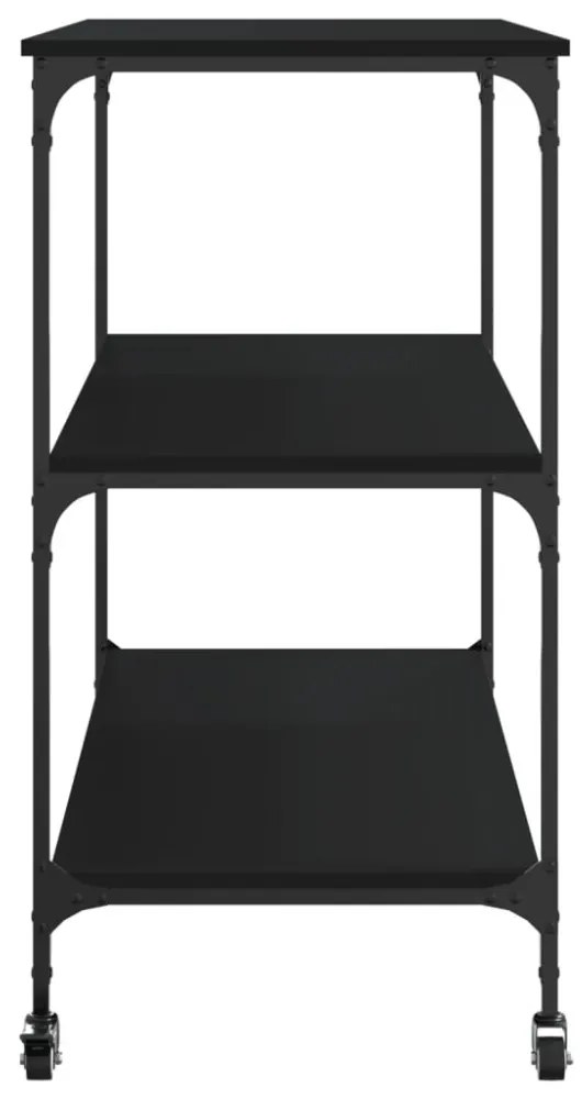 fekete szerelt fa konyhai kocsi 102 x 50 x 95 cm