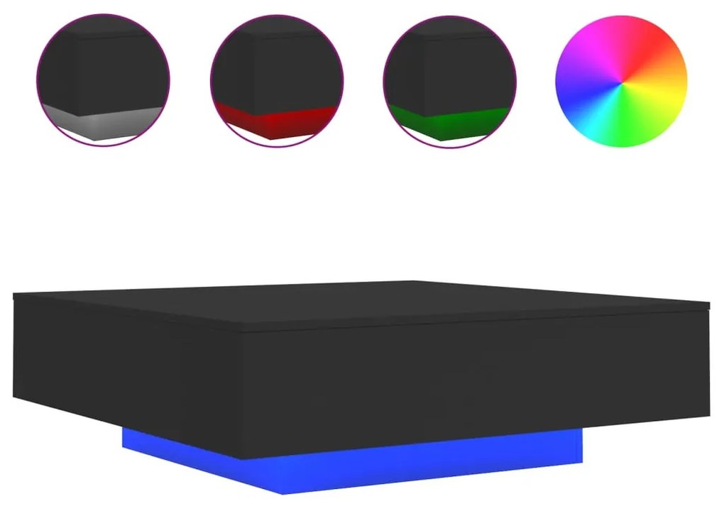 Fekete dohányzóasztal LED-lámpákkal 100 x 100 x 31 cm