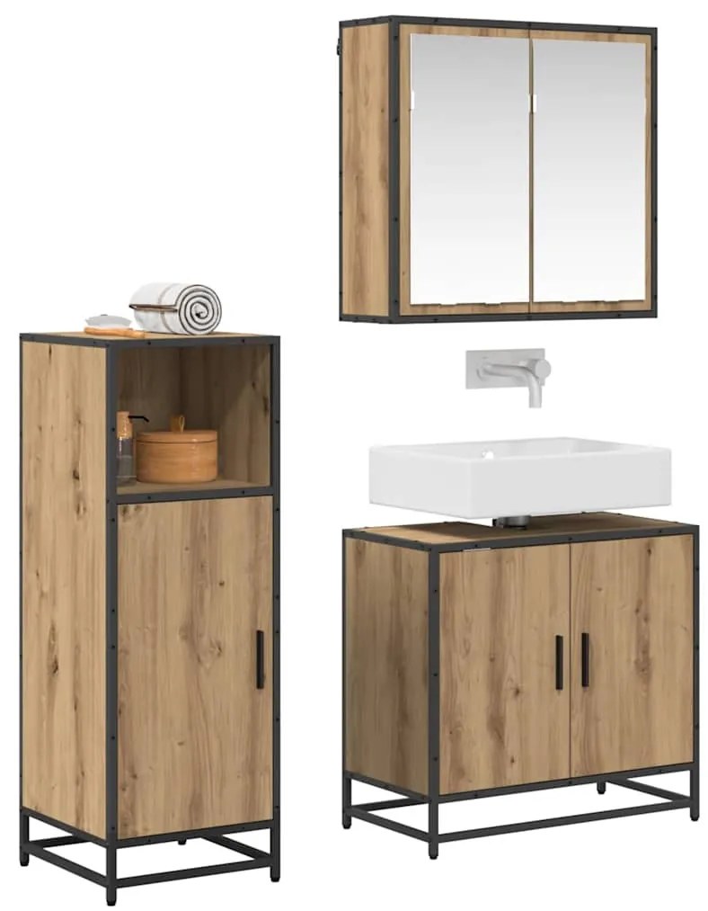 Fürdőszoba bútor szett 3 pcs kézműves tölgy 60 x 33 x 60 cm