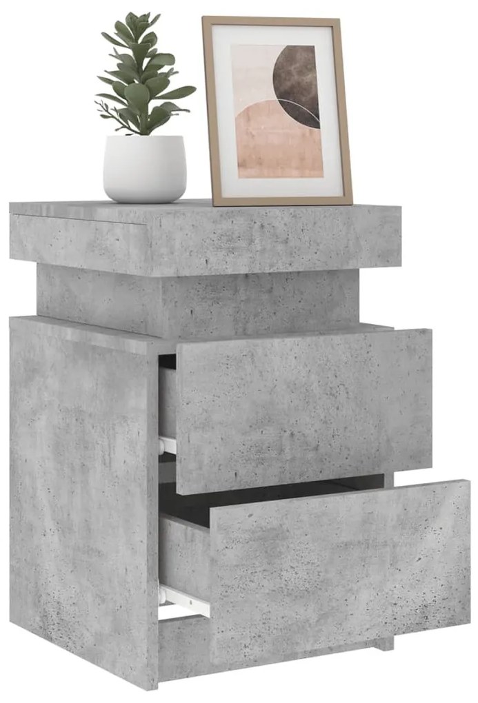 2 db betonszürke éjjeliszekrény LED-világítással 35x39x55 cm