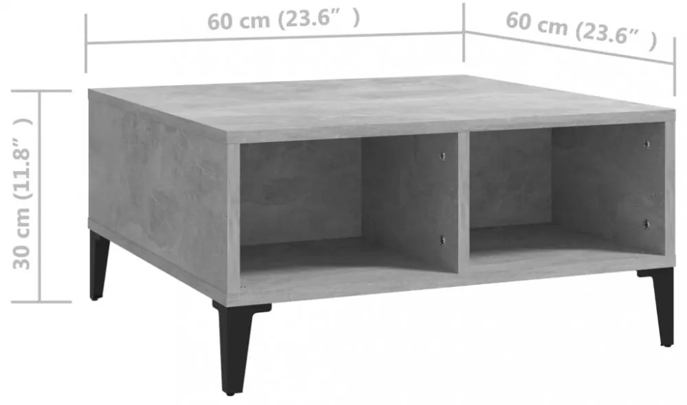 betonszürke szerelt fa dohányzóasztal 60 x 60 x 30 cm