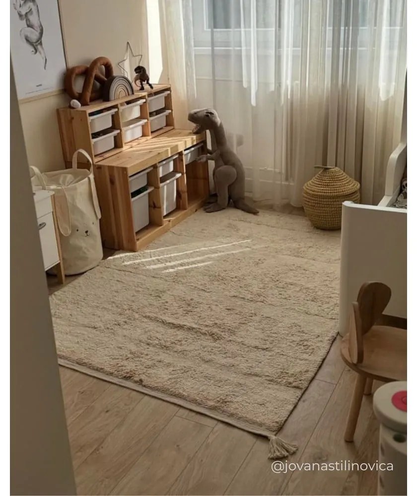 Krémszínű mosható kézi szövésű pamut szőnyeg 90x130 cm Bloom Natural – Lorena Canals