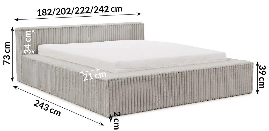 Szürke kárpitozott ágyneműtartós franciaágy ágyráccsal 200x200 cm Cloe – Ropez