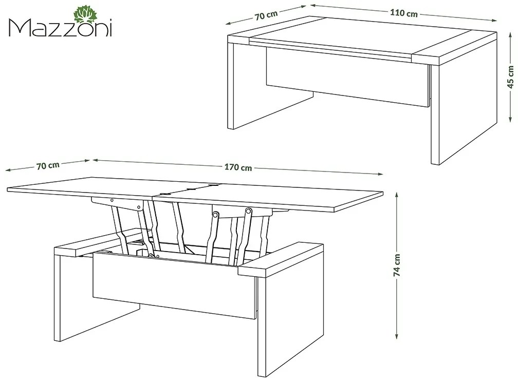 Mazzoni SPACE Artisan Tölgy/Antracit (Sötétszürke) - NYITHATÓ/MAGASÍTHATÓ DOHÁNYZÓASZTAL ÉTKEZŐASZTAL ÉS DOHÁNYZÓASZTAL EGYBEN