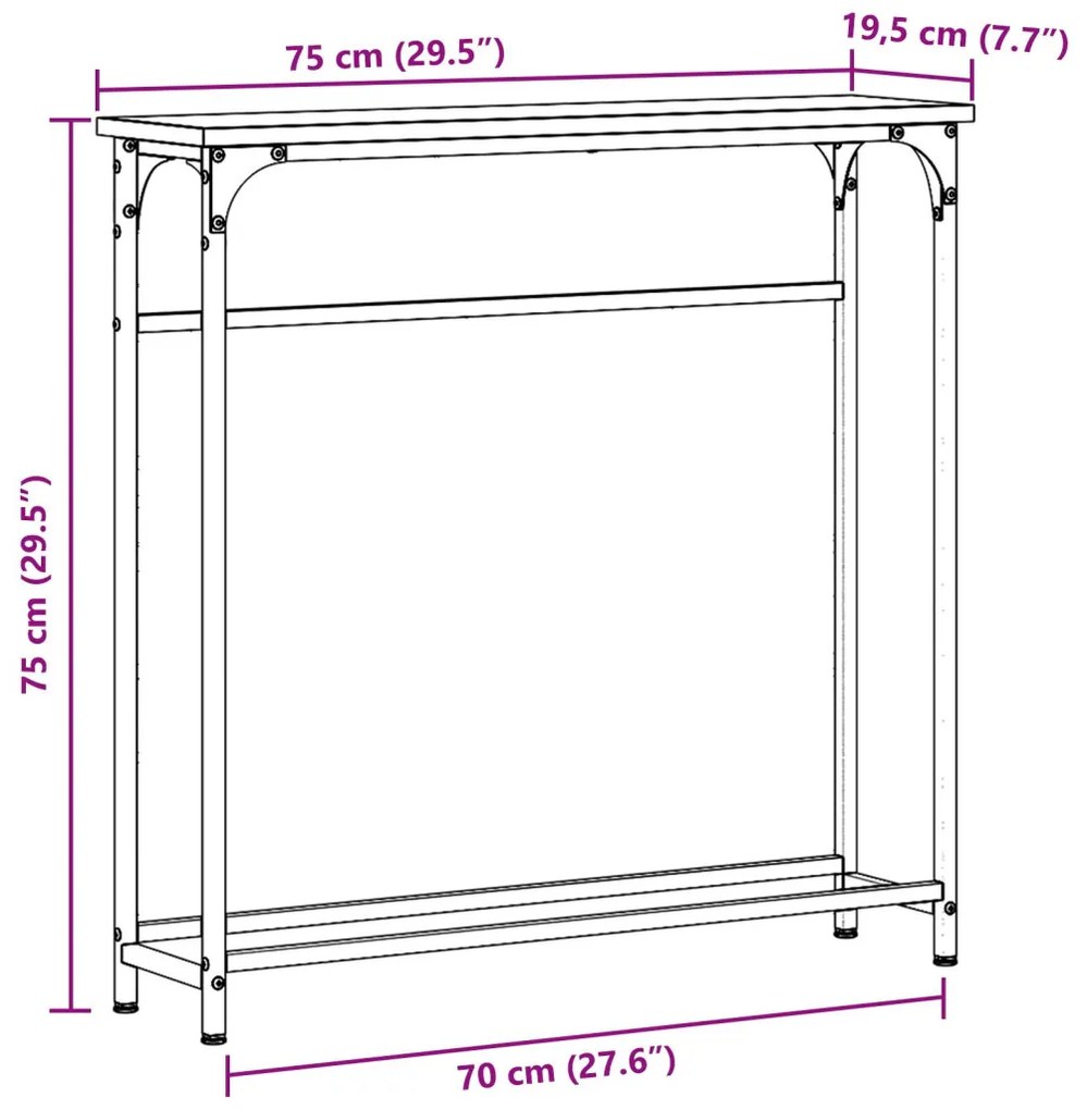 vidaXL Konzolasztal Régi Fa 75x19,5x75 cm Műgyanta és Acél