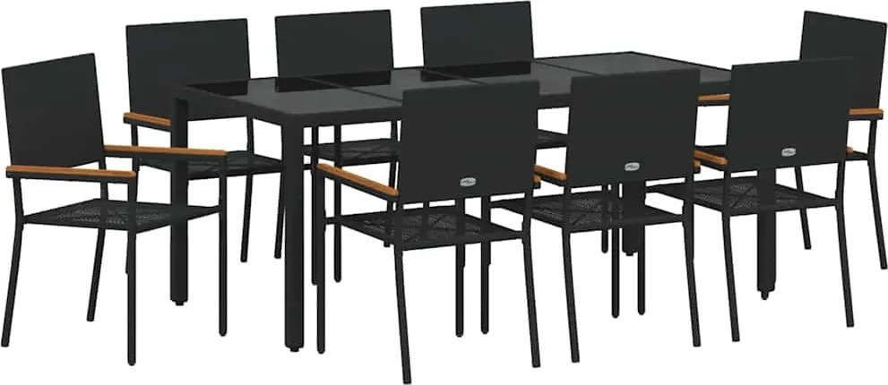vidaXL Kert étkező szett 9 pcs Fekete polirattan
