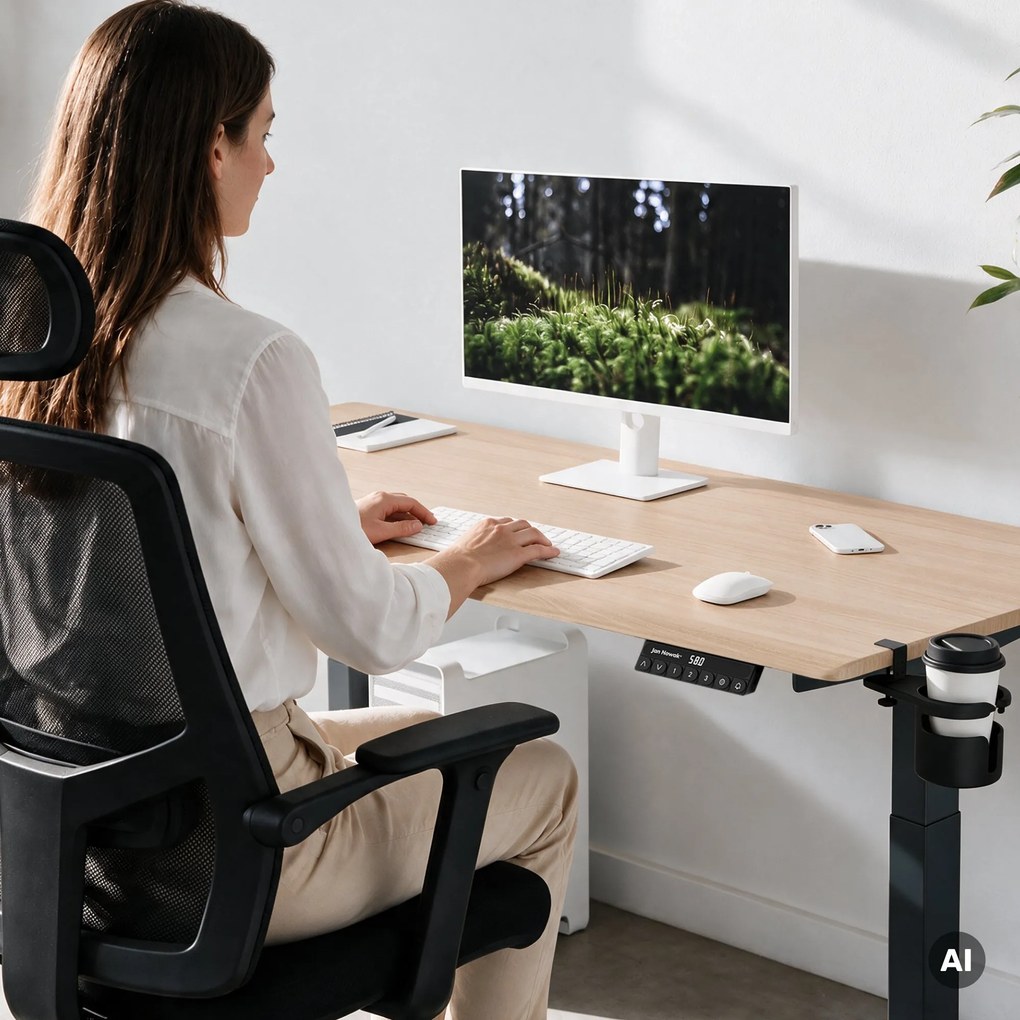 Elektromos íróasztal magasságállítással ergonomikus antracit/sonoma tölgy,1600x800 mm: ARIA