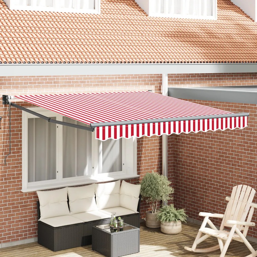 Automatikus Behúzható Napellenző Piros és Fehér Csíkos 300x250 cm