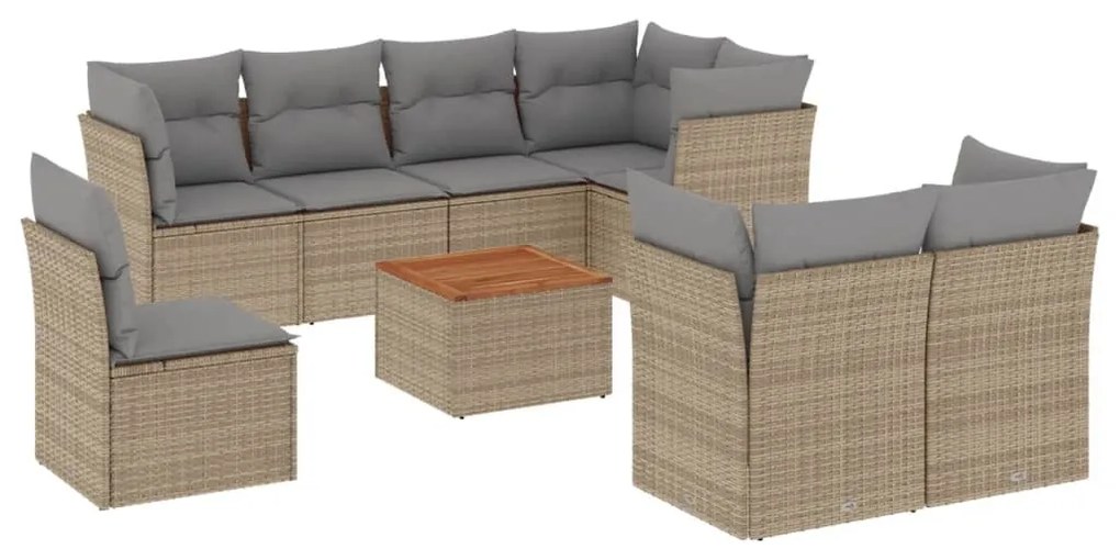 9 részes bézs polyrattan kerti ülőgarnitúra párnákkal