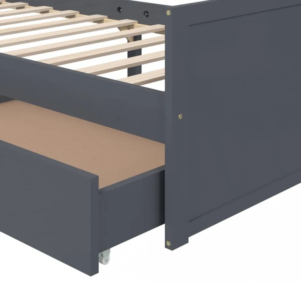sötétszürke tömör fenyőfa ágykeret fiókkal 90 x 200 cm