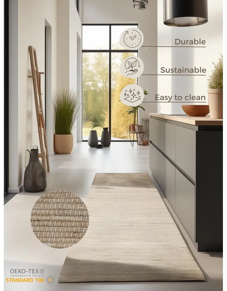 Bézs kétoldalas-kézi szövésű jutakeverék futószőnyeg 80x200 cm Handloom – Hanse Home