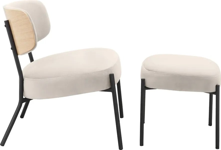 Krémszínű bársony fotel lábtartóval Jerry – Støraa