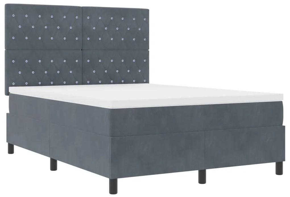 Boxspring Ágy Matraccal Sötétszürke 160x200 cm Bársony
