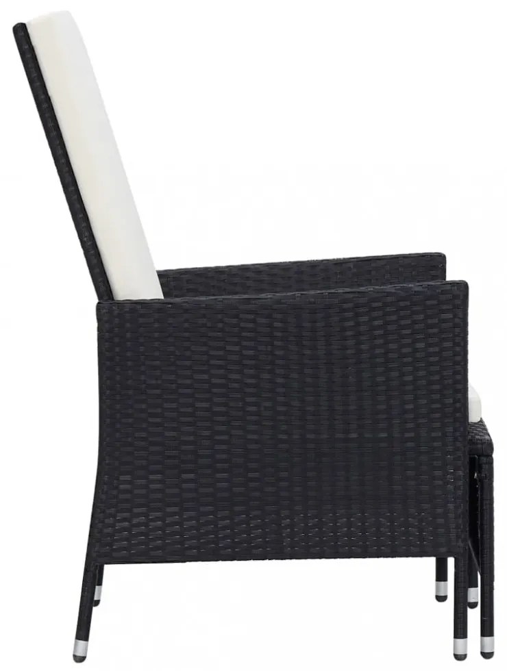 fekete dönthető háttámlás polyrattan kerti szék párnákkal