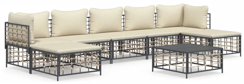 8 részes antracitszürke polyrattan kerti ülőgarnitúra párnákkal