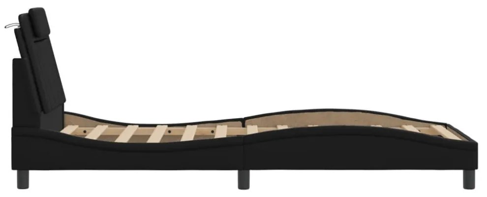 fekete műbőr ágykeret LED-világítással 90x190 cm