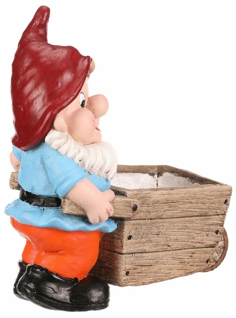 Kerti dekoráció Törpe talicskával, piros, 31 x 16x 33 cm