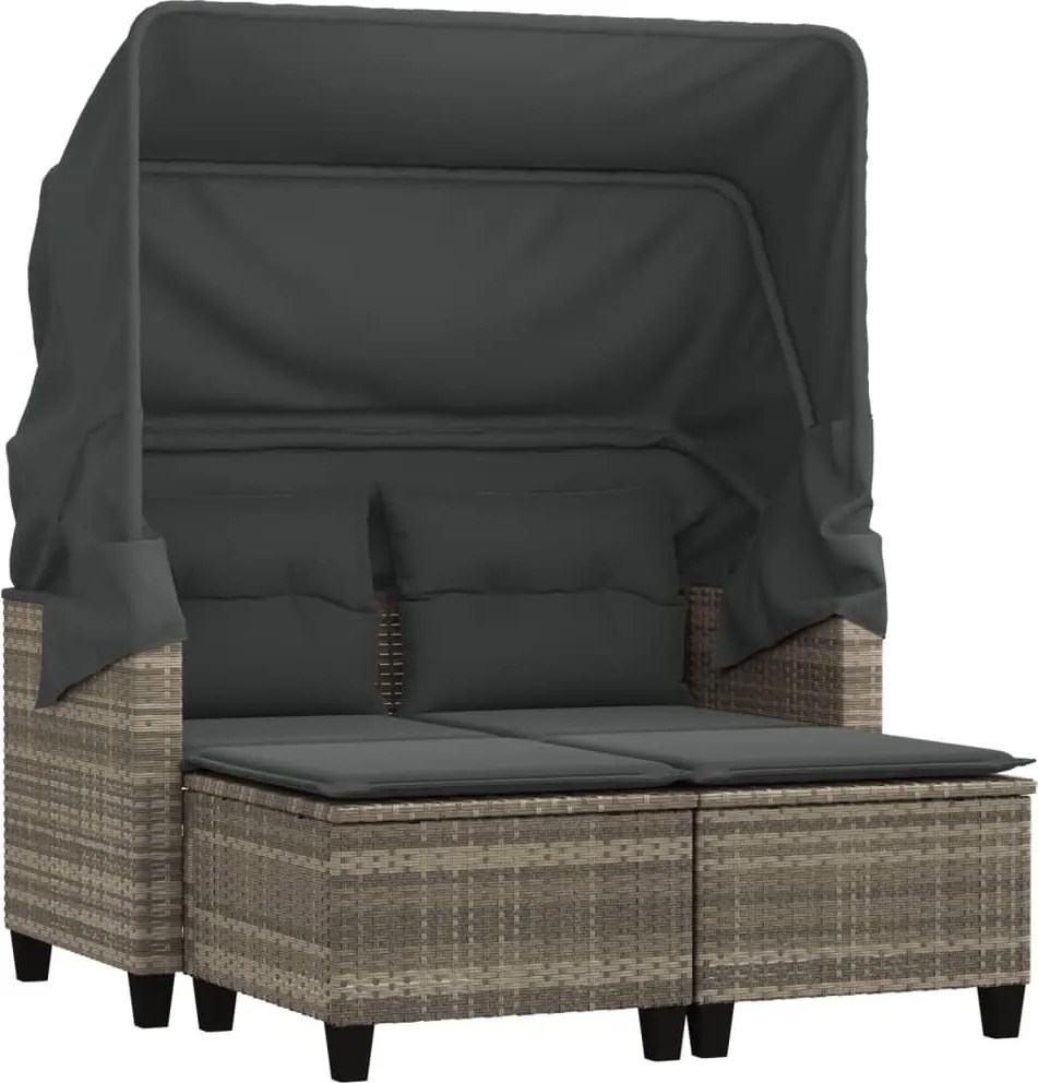 vidaXL 2 személyes szürke polyrattan kerti kanapé baldachinnal/székkel