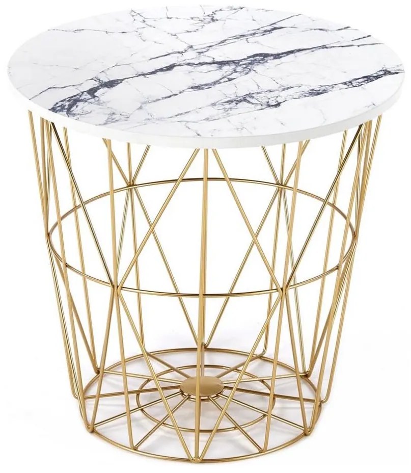 Kávésasztal HARISSA 41x42 cm arany/fehér márvány dekoráció