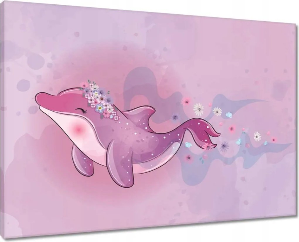 Vászonkép 70x50 Rózsaszín aranyos delfin