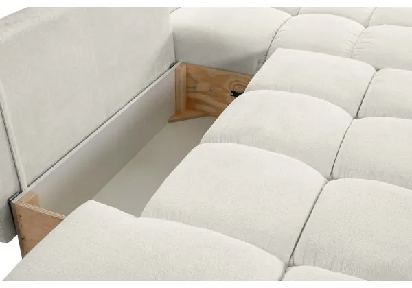 ALMADA kinyitható, jobb oldali L alakú kárpitozott sarokülőgarnitúra tárolóval, bézs