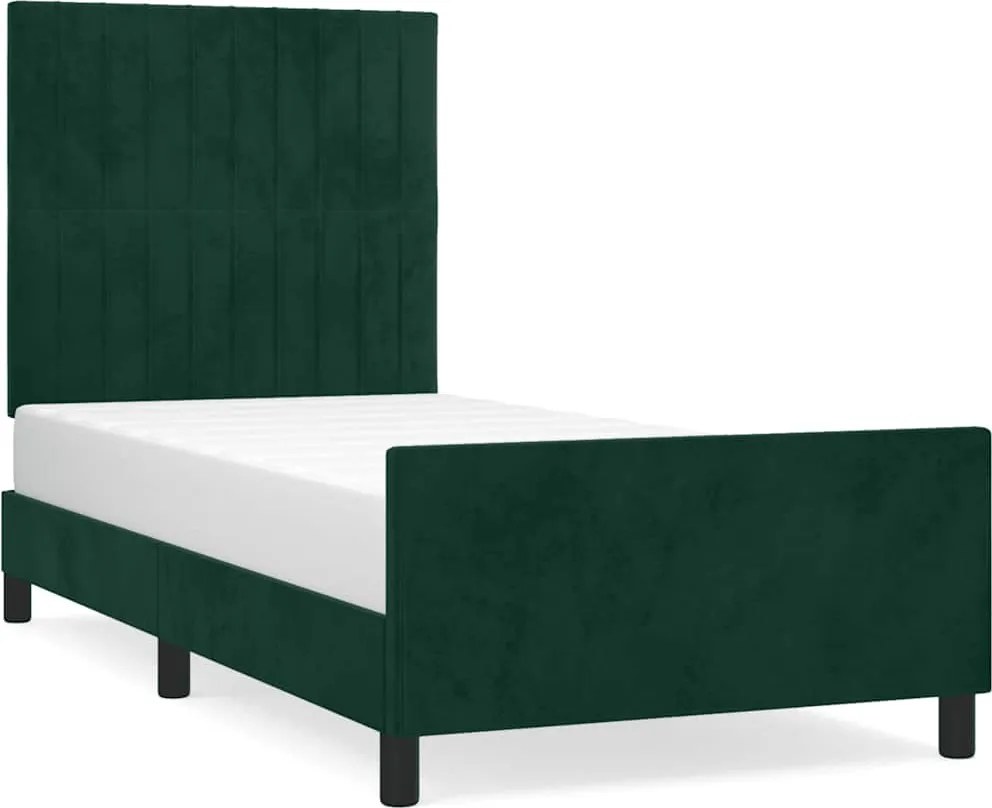 vidaXL sötétzöld bársony ágykeret matrac nélkül 90x190 cm