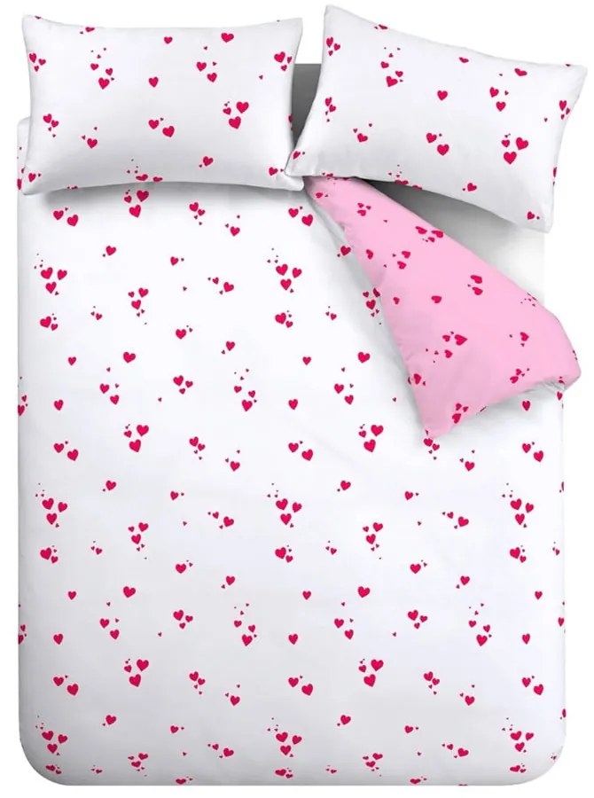 Fehér-rózsaszín egyszemélyes krepp ágyneműhuzat 135x200 cm Seersucker Heart – Catherine Lansfield