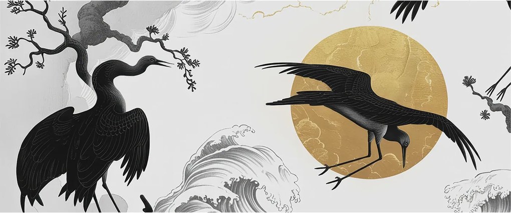 Design fotótapéta Flizelin falra Fekete darvak 250x104 Ragasztó