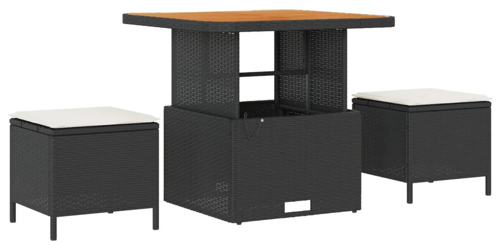 8 részes kerti kanapé szett párnákkal fekete poly rattan akáccal, 3 részes kerti étkező szett párnákkal fekete poly rattan akáccal