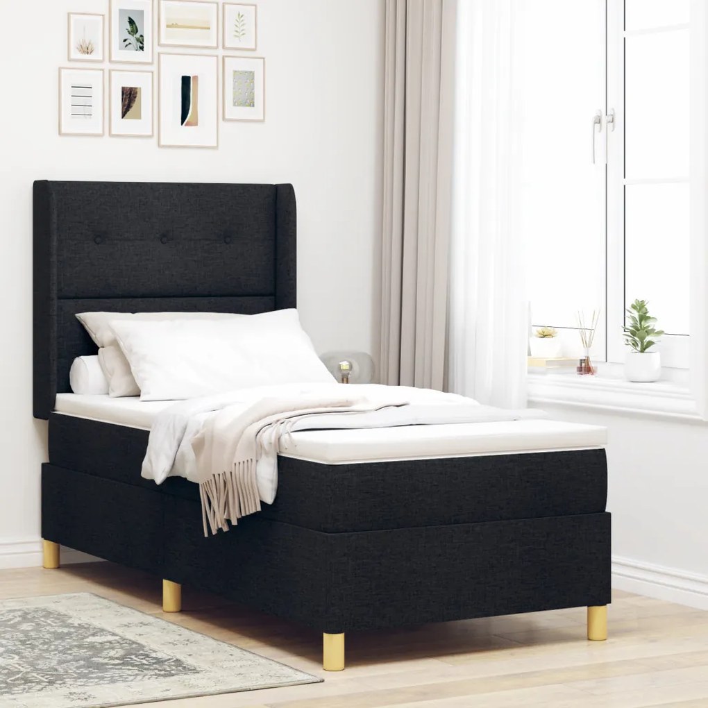 Boxspring Ágy Matraszsal Fekete 100x200 cm Szövet