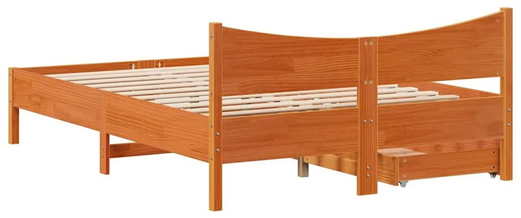 vidaXL viaszbarna tömör fenyőfa ágykeret fiókokkal 140 x 190 cm