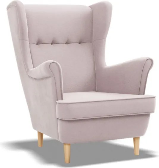 Uszak fotel, bársony, rózsaszín