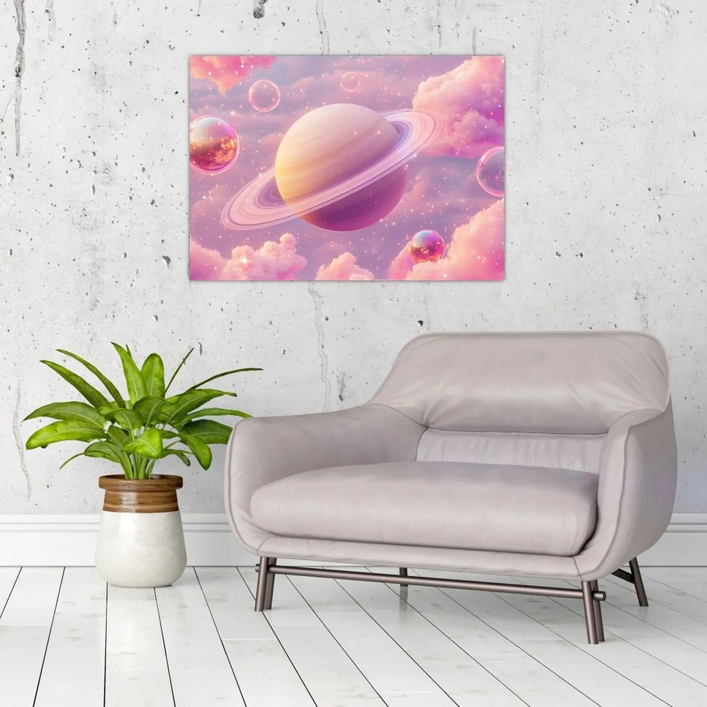 Üveg kép - Rózsaszín bolygó (70x50 cm)