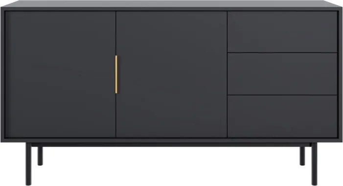 Komód 154 cm 2 ajtóval és 3 fiókkal fekete színben arany fogantyúkkal – VIVA VI02