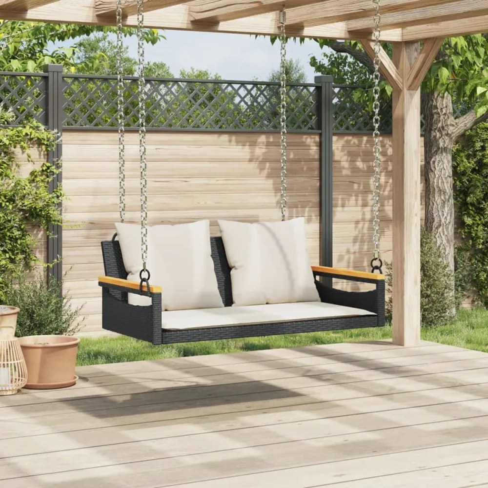 fekete polyrattan hintapad párnákkal 109 x 62 x 40 cm