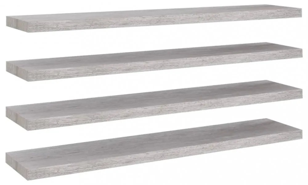 4 db betonszürke MDF lebegő fali polc 120 x 23,5 x 3,8 cm
