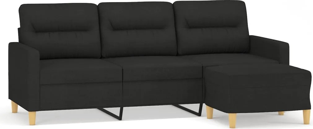 vidaXL 3 személyes fekete szövet kanapé lábtartóval 180 cm