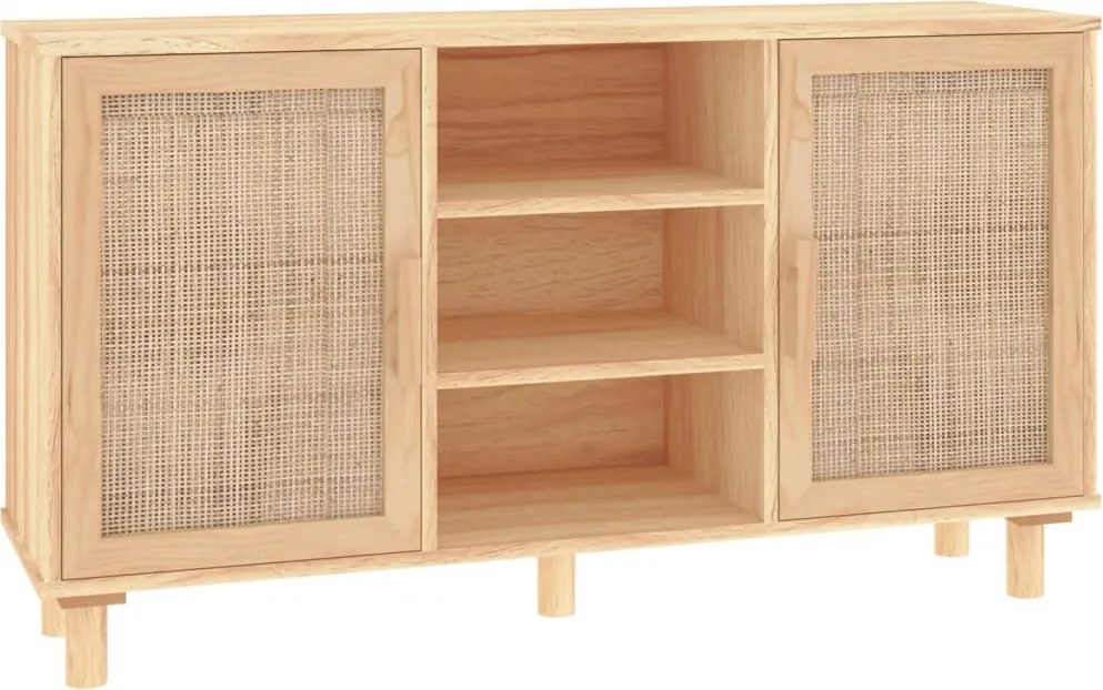 vidaXL barna tömör fenyő/természetes rattan tálalószekrény 105x30x60cm