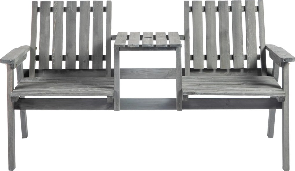 Outsunny Kerti Pad Asztallal, Ülőgarnitúra, Teraszbútor, Napernyő Nyílással, Pad, 2 Szék, Szilárd Fa, Szürke, 152 x 70 x 83 cm | Aosom