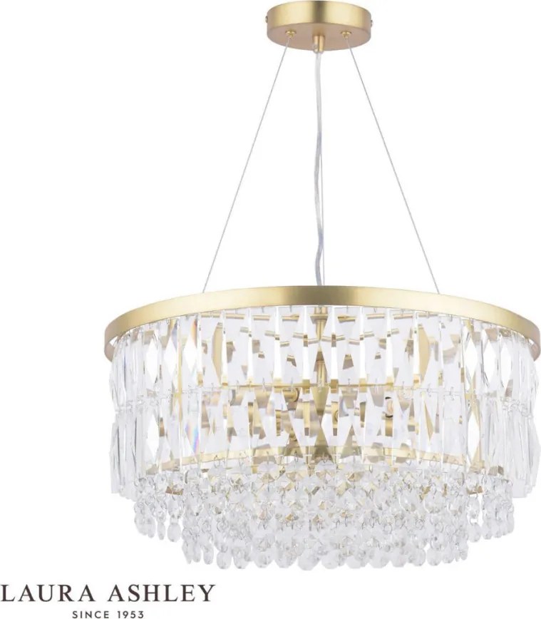 LAURA ASHLEY 3756207-Q RHOILL Kristály Függesztett Lámpa Antik Sárgaréz, Fehér G9 IP20