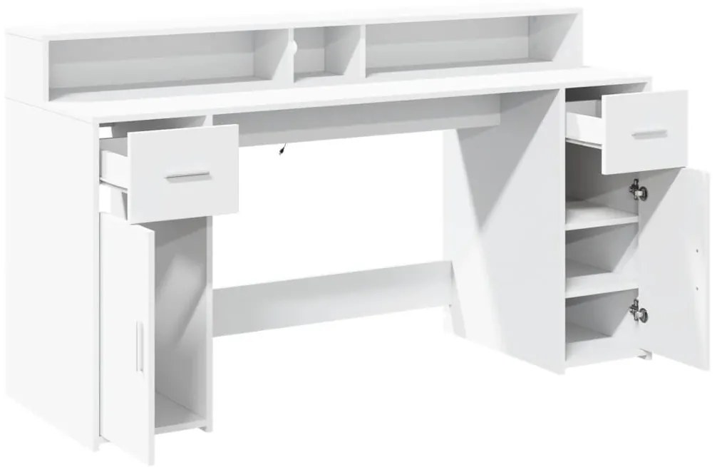 fehér szerelt fa íróasztal LED-világítással 160 x 55 x 91 cm