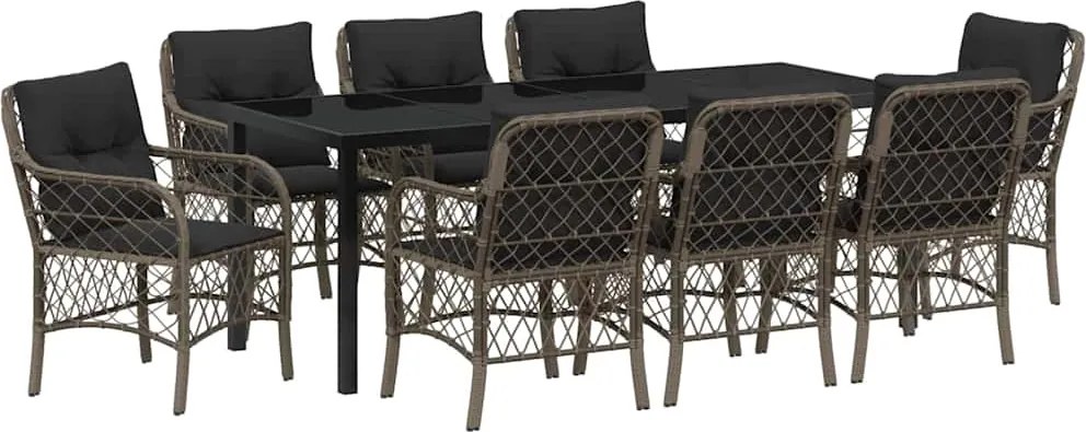 vidaXL Kert étkező szett párnával 9 pcs Szürke polirattan