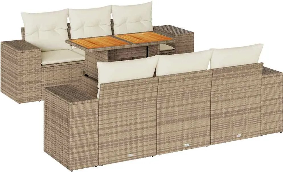 vidaXL 7 részes bézs polyrattan kerti ülőgarnitúra párnákkal