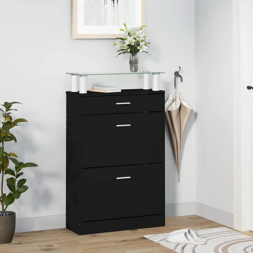 fekete szerelt fa cipőszekrény 63 x 24 x 104 cm