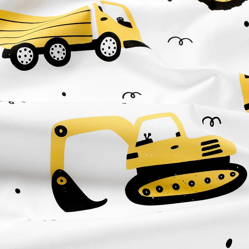 Goldea gyermek pamut ágyneműhuzat duo - kotrógépek és építkezési eszközök, sárga hátoldal 150 x 200 és 50 x 60 cm