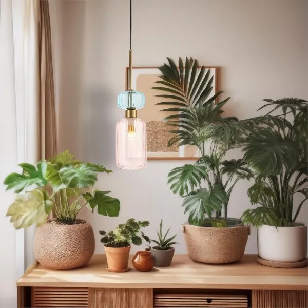 Csillár zsinóron MOLLY 1xE14/40W/230V átm. 12 cm arany/rózsaszín/kék