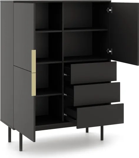 VIVA KOMODA WYSOKA VI04 3D3S CZARNY/N.CZARNE/U.ZŁ