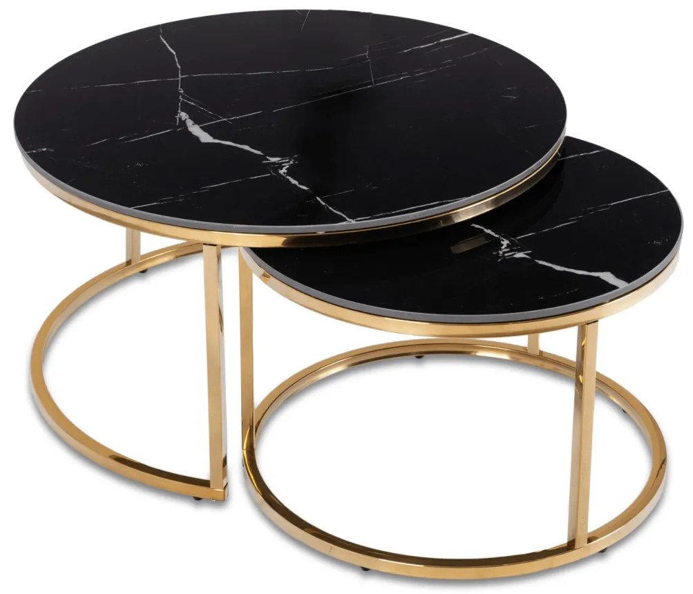 Fekete Márvány/Arany Dohányzóasztal Szett MILANO