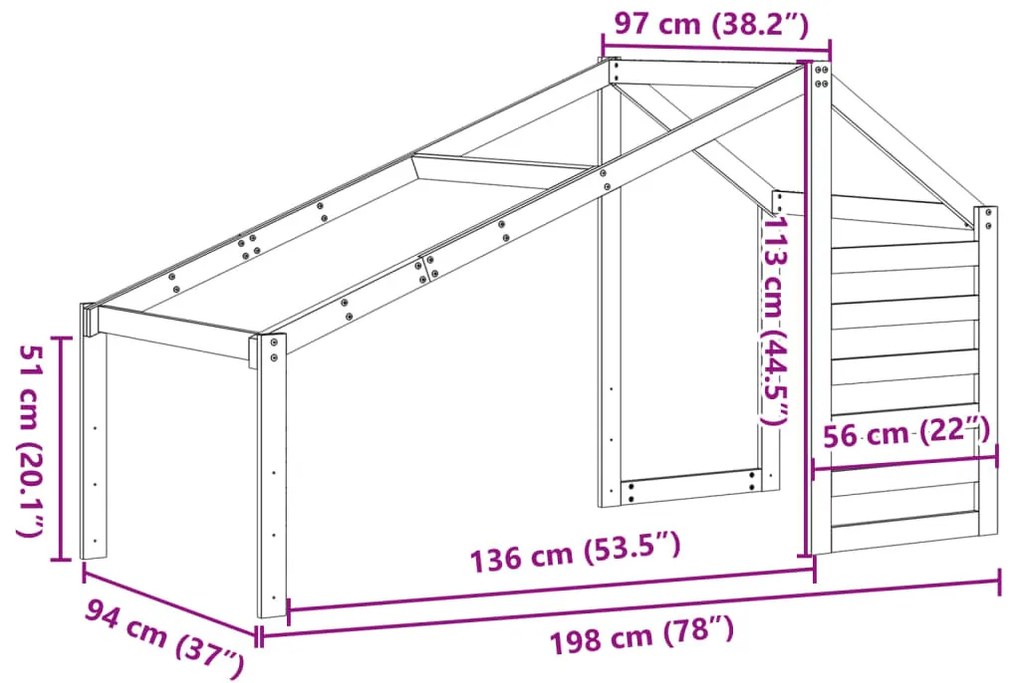 vidaXL tömör fenyőfa gyerekágytető 198 x 97 x 113 cm